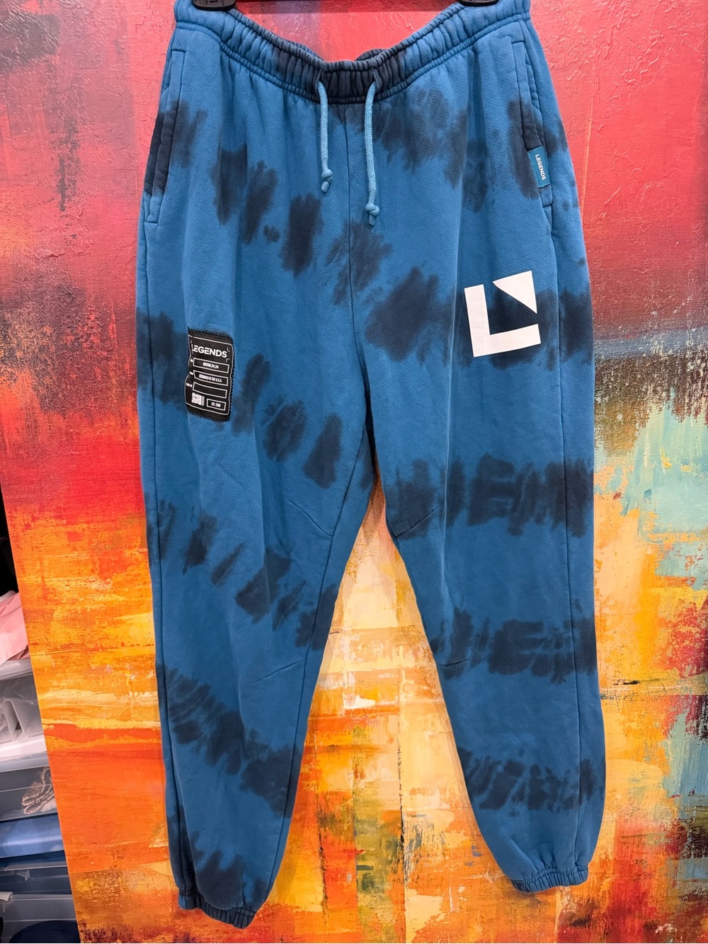 Blue Tie-Dye Jogger Sweatpants with Drawstring